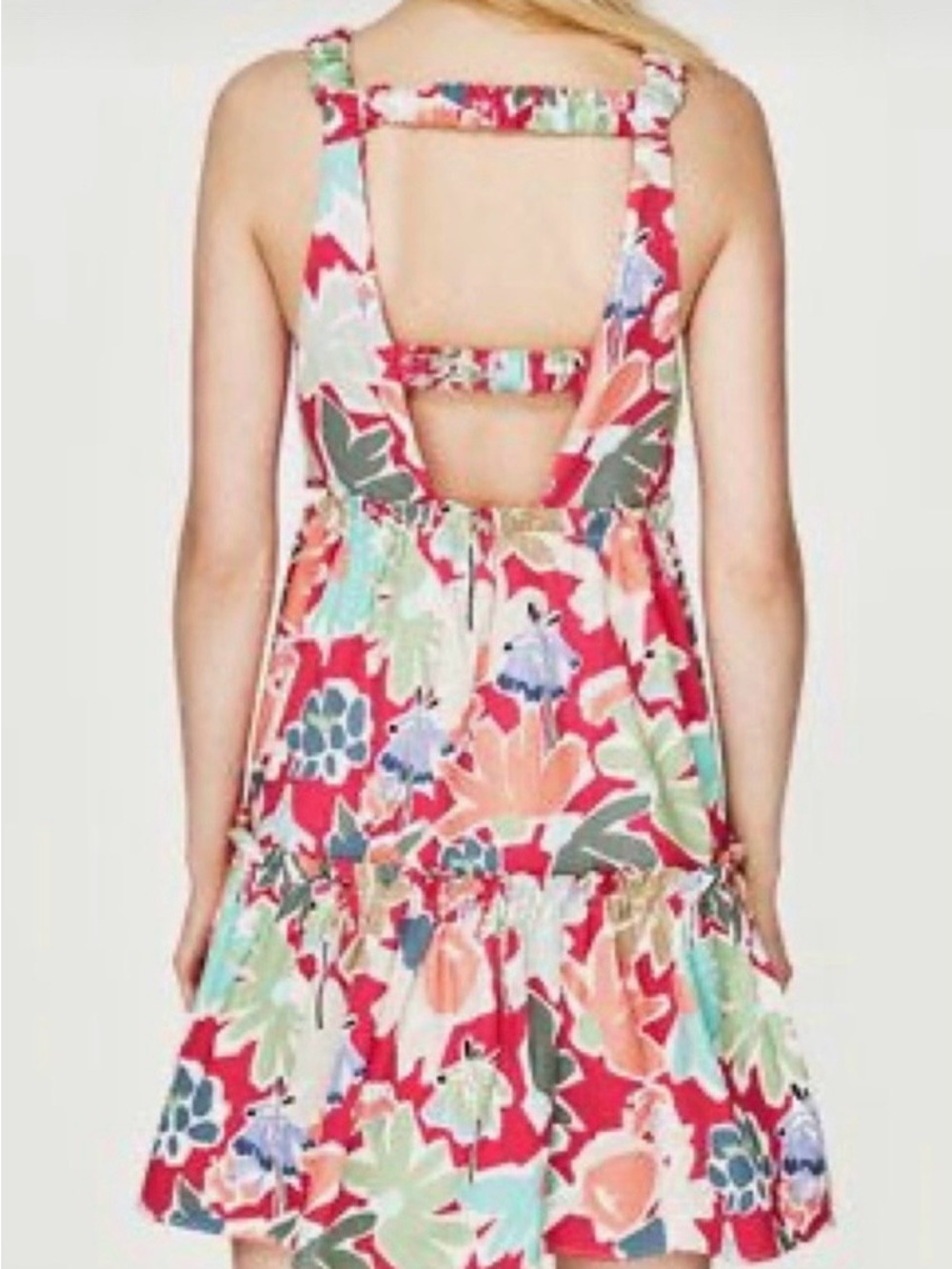 Zara Trafaluc Tiered Floral Open-Back Sundress Tea Cottagecore Multi Small